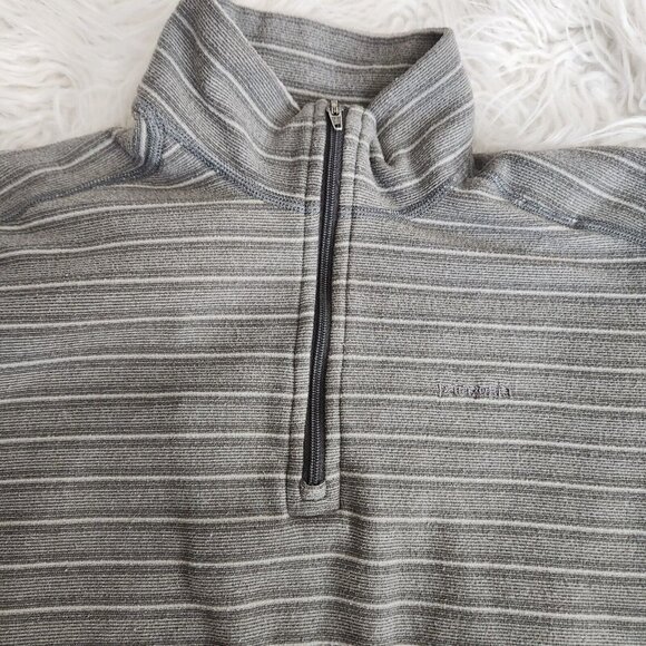 Patagonia Lightweight Fleece Pullover 1/4 Zip Youth L 12 Gray Striped‎ - Picture 2 of 11